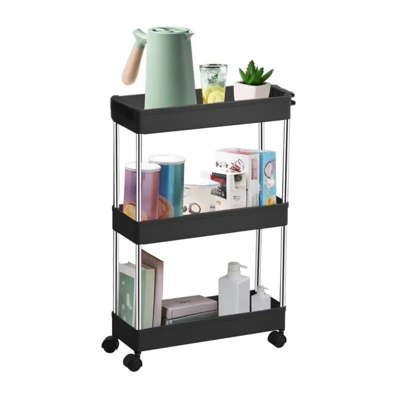 Compact 3tier Black Storage Rack Kitchen Bathroom Living Room Organizer