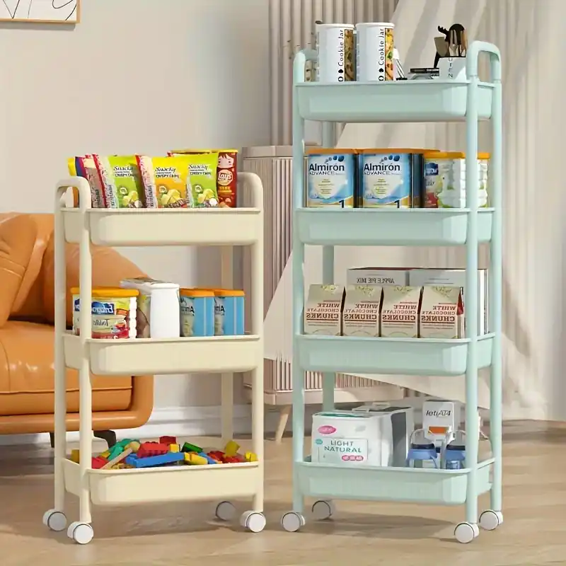 Compact Multilayer Mobile Storage Cart With Handrails 33lb Capacity