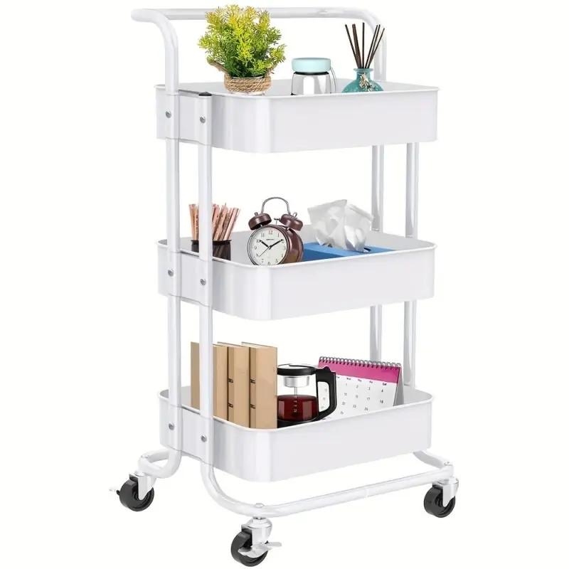 Multifunctional 3layer Rolling Storage Cart Carbon Steel 4 Colors