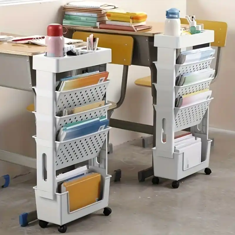Multifunctional Rolling Fivelayer Bookshelf With Adjustable Partitions Durable Plastic