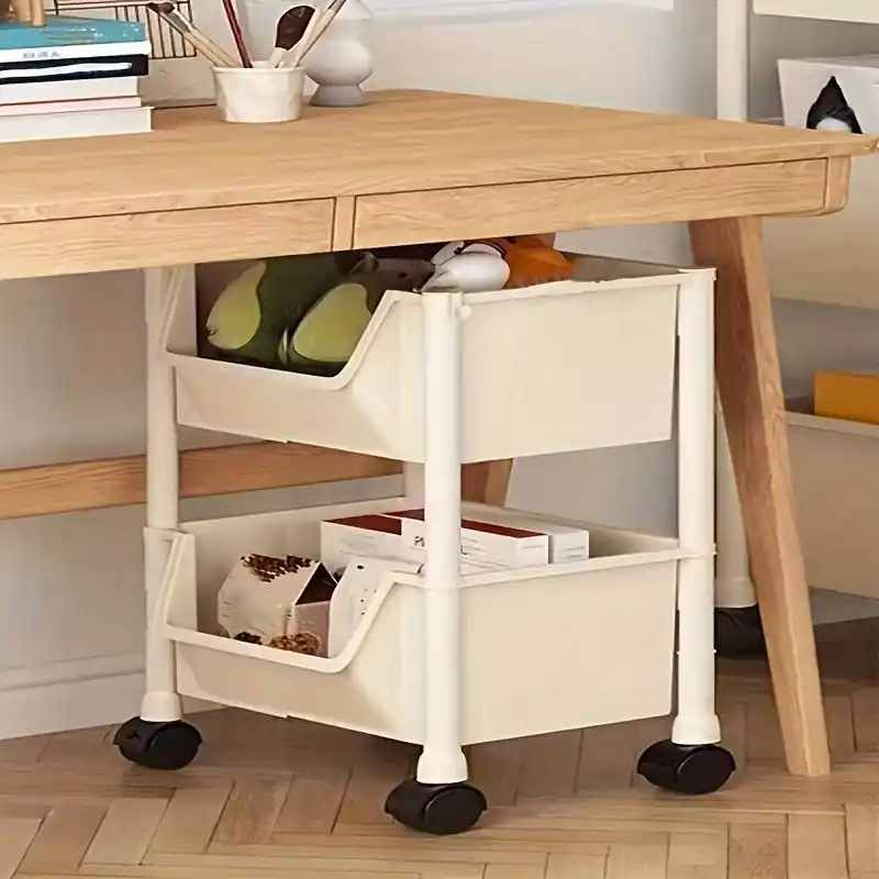2tier Rolling Storage Cart With Lockable Wheels Multipurpose Utility Trolley