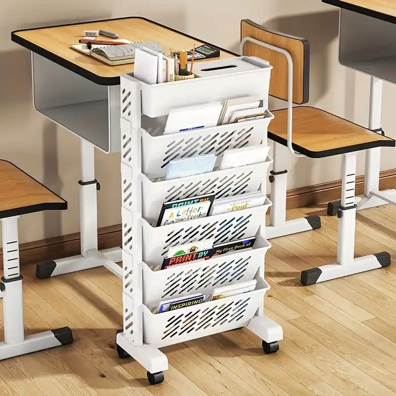 Adjustable White Plastic Bookshelf With Wheels Office Home Storage Solution