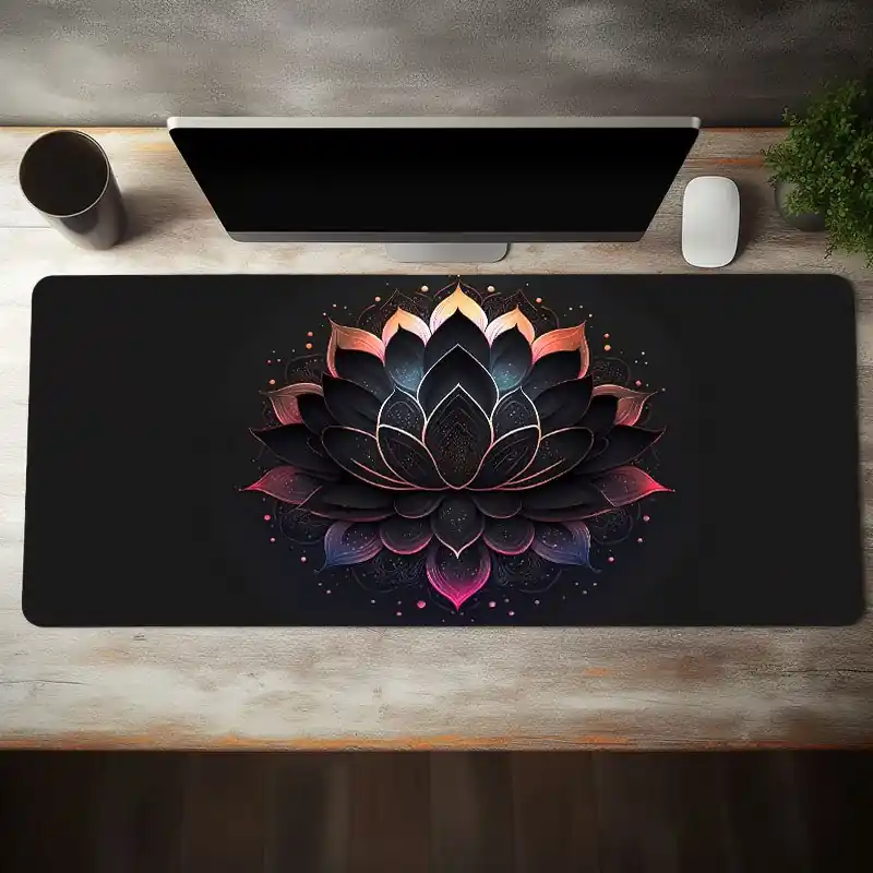 Large Black Lotus Gaming Desk Mouse Pad Nonslip Durable Precision