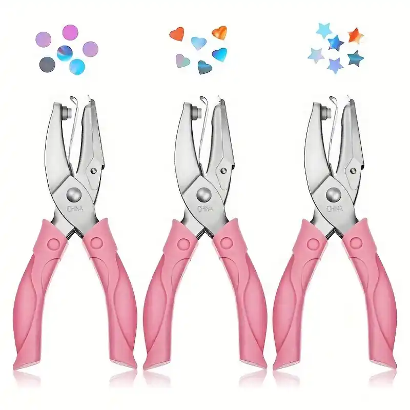 3piece Handheld Metal Paper Punch Set Circle Star Heart Shapes