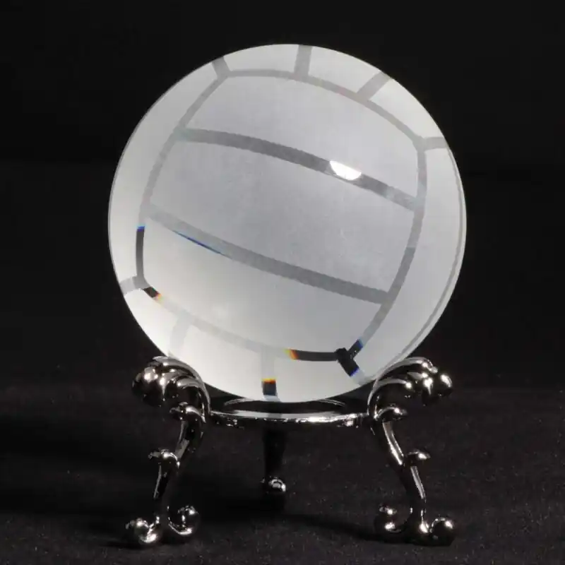 60mm Large Clear Crystal Volleyball Paperweight With Sturdy Base Stand