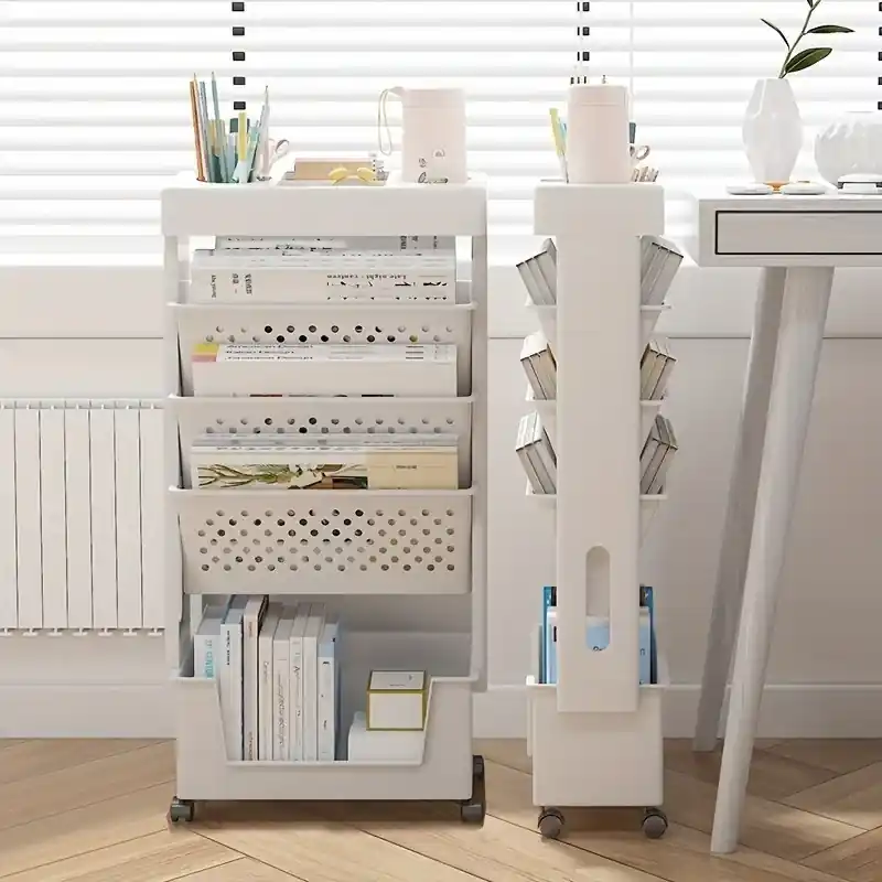5tier Rolling Bookshelf Spacesaving Storage Rack With Smooth Wheels