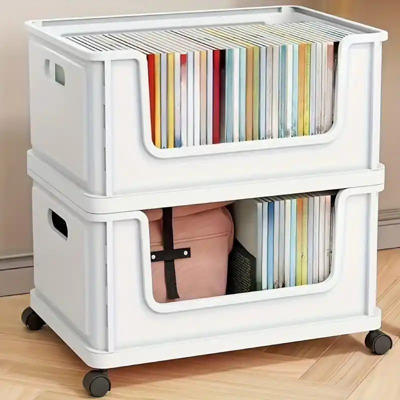 Stackable Plastic Book Cart Spacesaving Organizer For Home And Office