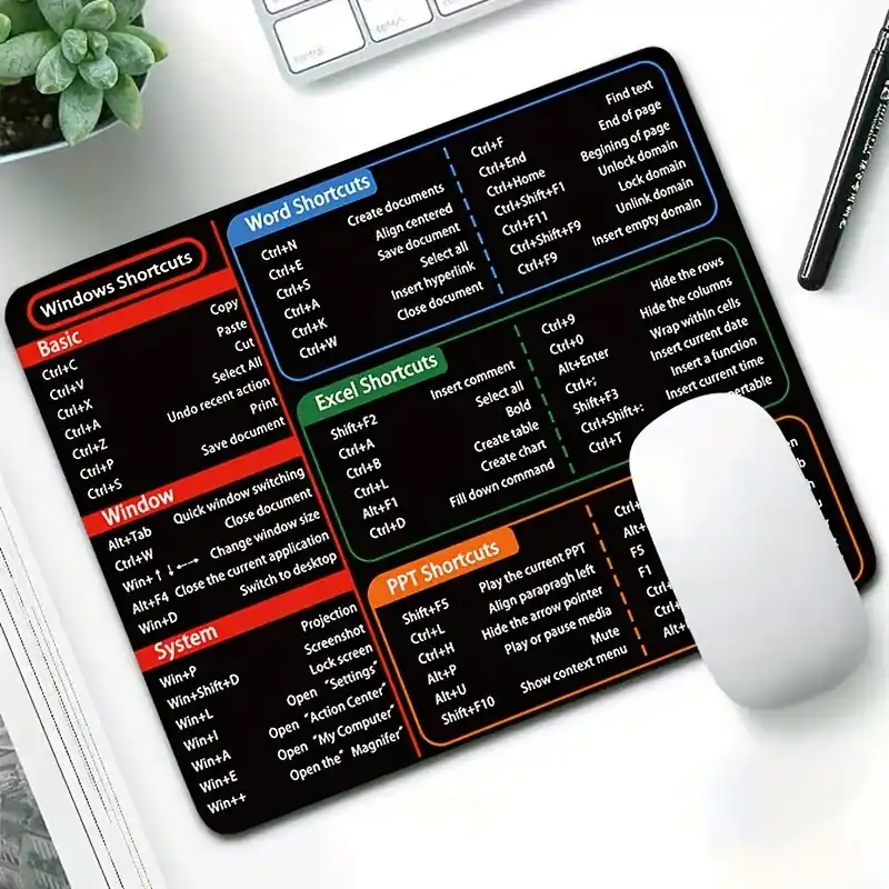 Extralarge Antislip Office Mouse Pad With Windows Shortcuts 18x22cm