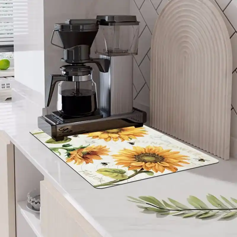 Vibrant Sunflower Bee Desk Mat Durable Office Decor Coaster
