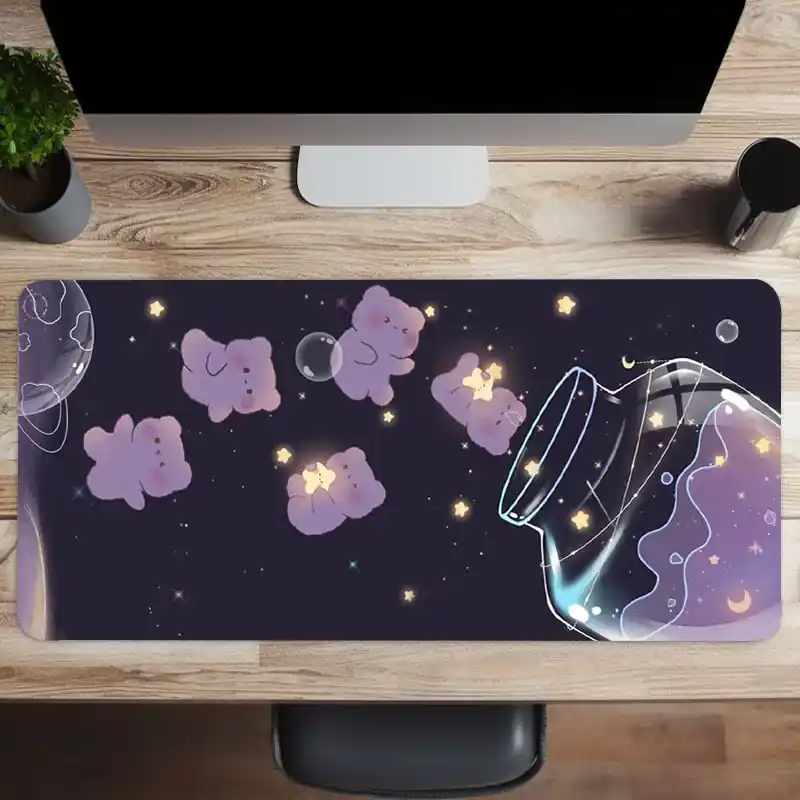 Extralarge Hd Antislip Starry Glass Bear Gaming Mousepad Natural Rubber