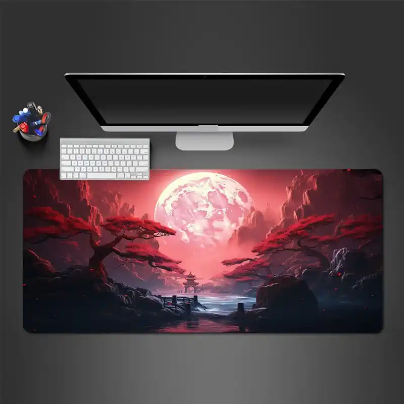 Extralarge Red Moon Mouse Pad Nonslip Highdefinition Ergonomic Desk Mat