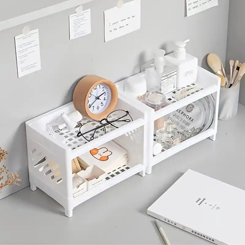 Double Decker Painted Pp Storage Rack Spacesaving Countertop Organizer