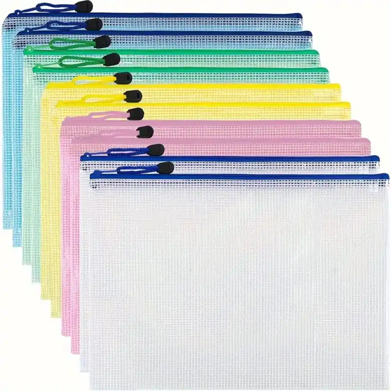 10pcs A4 Waterproof Zipper File Pockets Durable Pvc For Travel Office