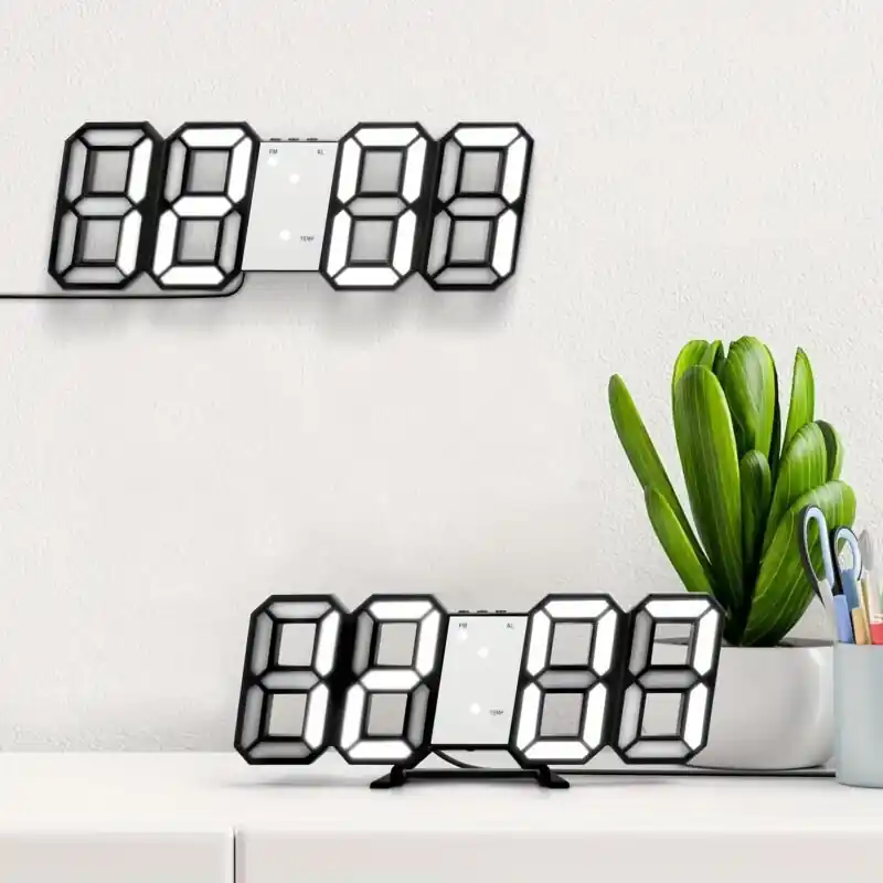 Modern 3d Led Clock With Nightlight Adjustable Brightness Alarms Temperature