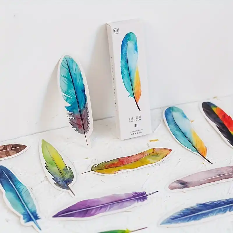 30pcs Colorful Feather Bookmarks Set Perfect For Readers Gifting