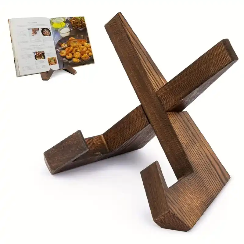 Rustic Handmade Wooden Cookbook Stand Durable Spacesaving Recipe Holder For Kitchens