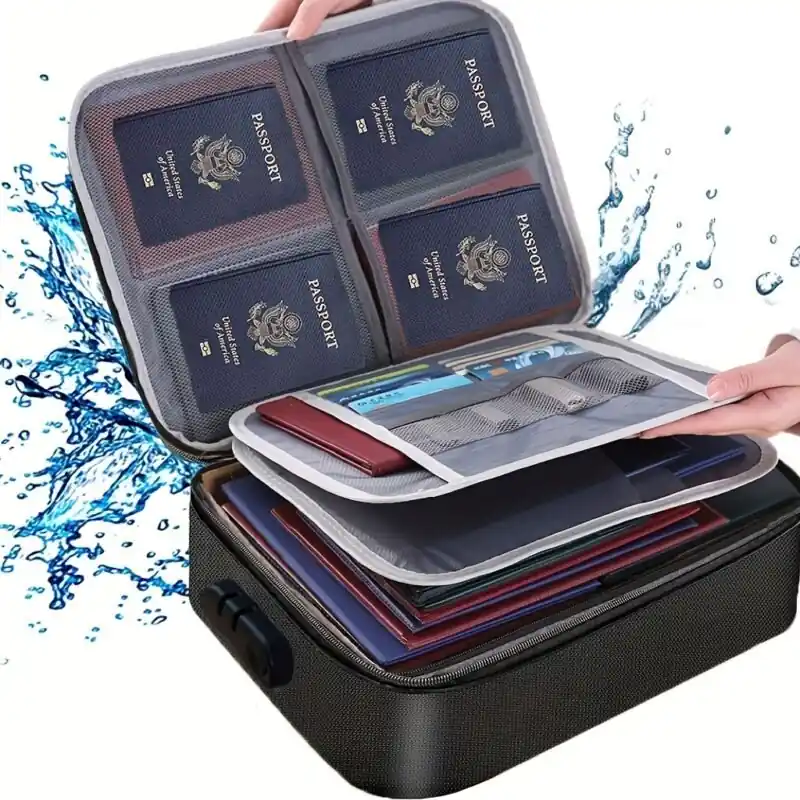 Fireproof Document Safe Bag With Lock Portable Waterresistant File Storage Case