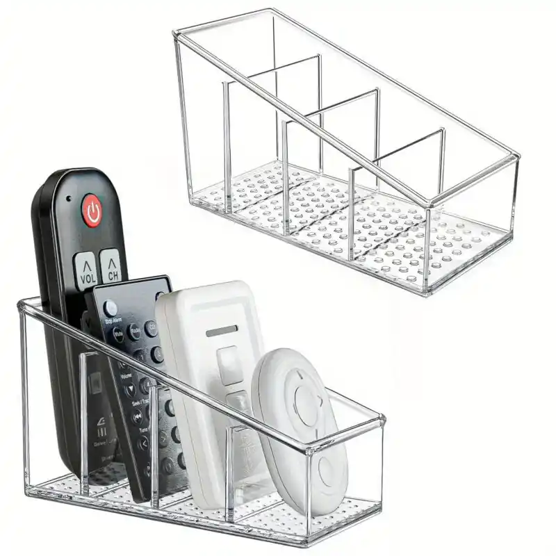 Adjustable 4compartment Clear Plastic Remote Makeup Brush Holder Organizer