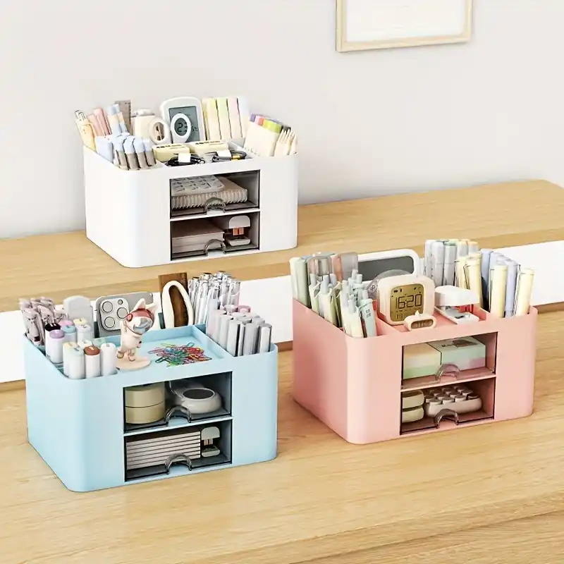 Adjustable 2drawer Pen Organizer Ultimate Desk Storage For Office School