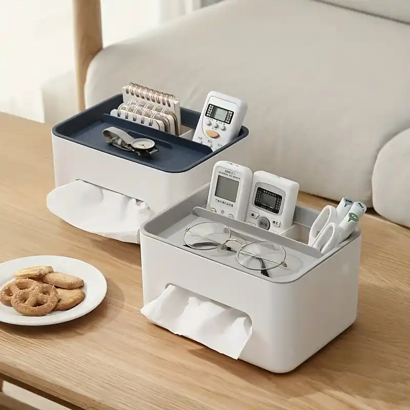 1pc Polished Multifunctional Desk Organizer Tissue Holder Drawer Remote Storage