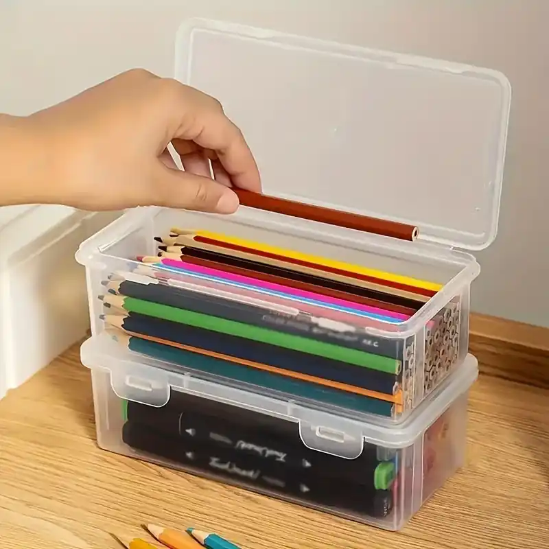 Clear Stackable Plastic Storage Box Durable Office Organizer Easy Access