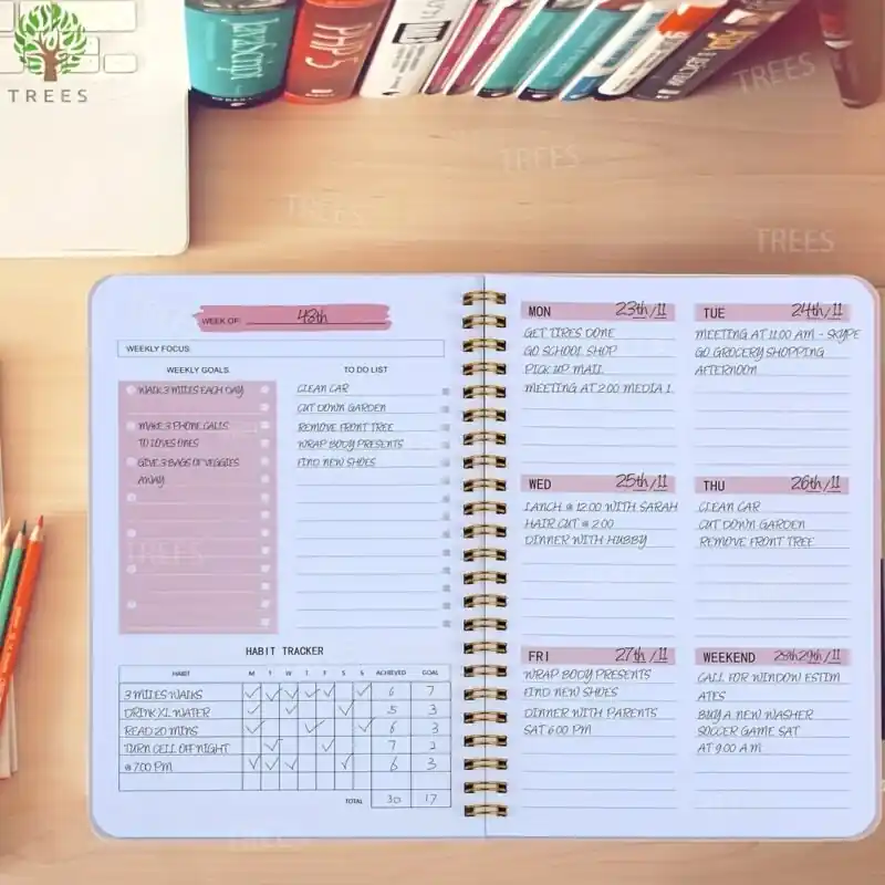 A5 Spiral Bound Planner Notebook 52 Sheets Pvc Cover Trees