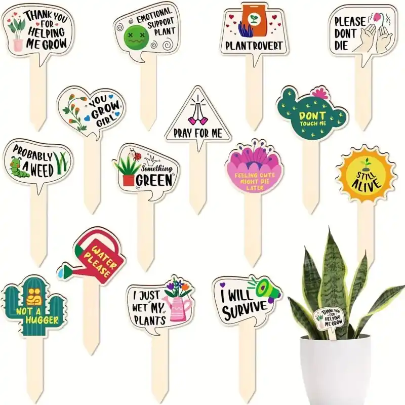 15pcs Waterproof Wooden Plant Markers Funny Durable Garden Stakes