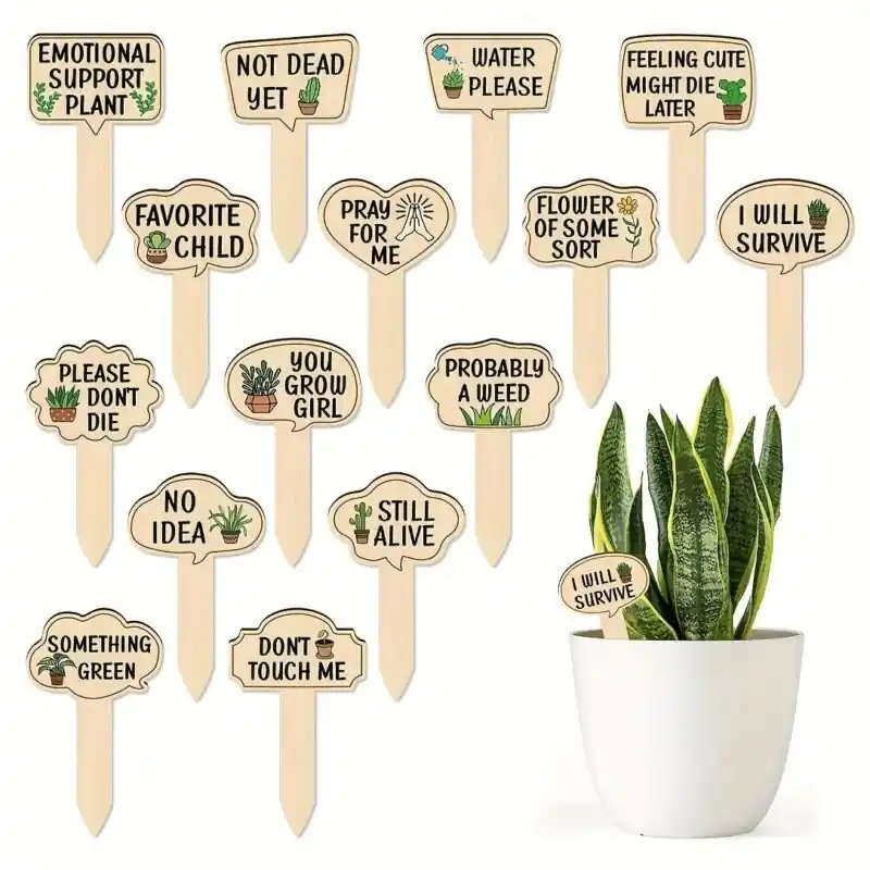 15pcs Khaki Wooden Plant Labels Succulent Garden Markers Ideal Gifts