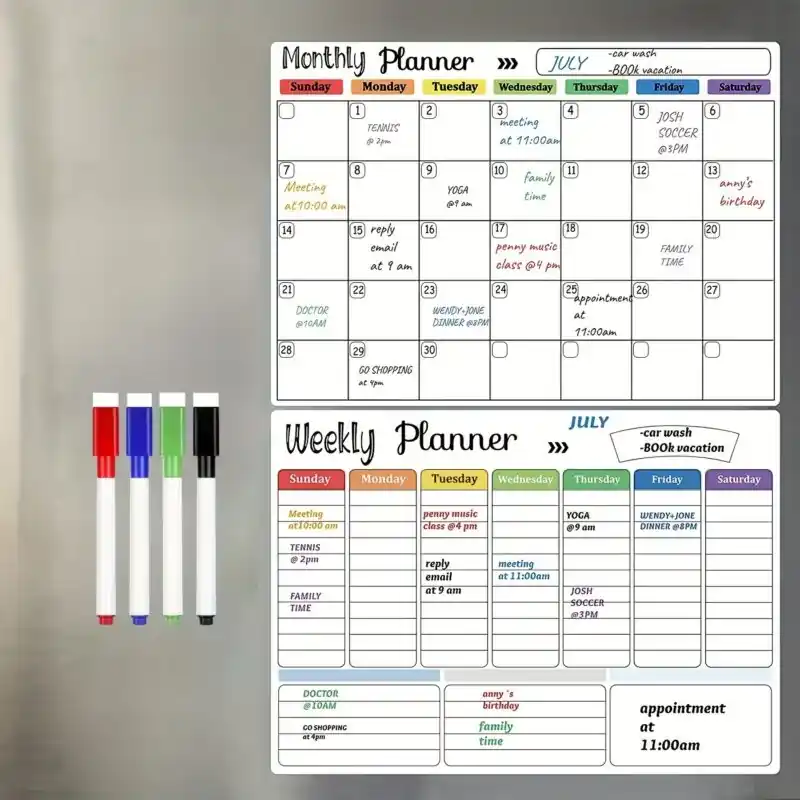 Magnetic Fridge Calendar Planner Set Weekly Dry Erase Surface For Home Office