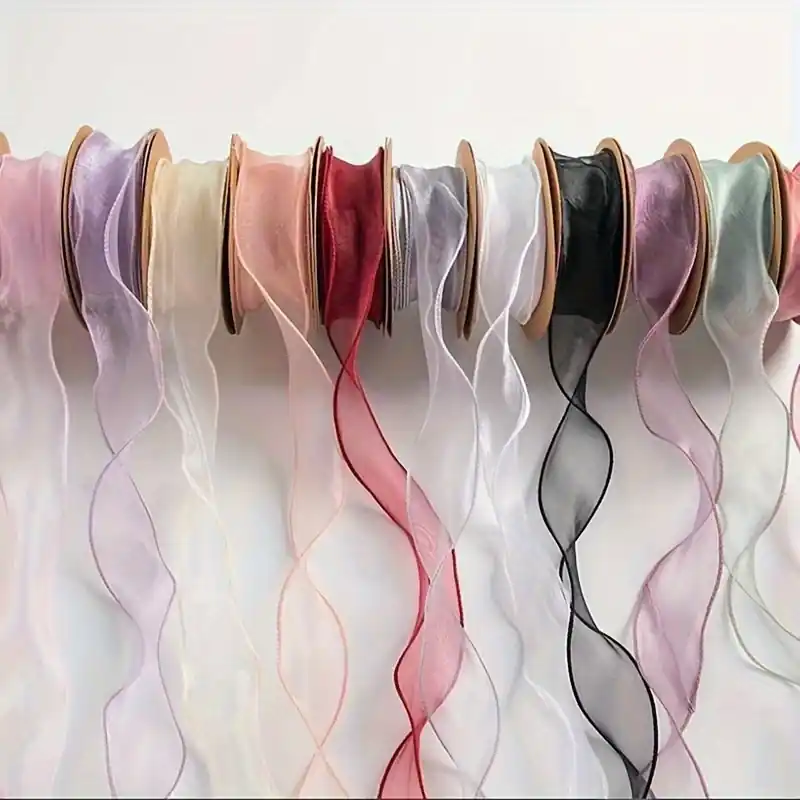 Luxurious Golden Edge Sheer Wired Organza Ribbon For Crafting Dcor