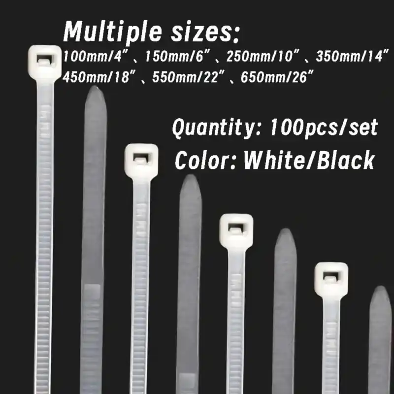 100pcs Heavyduty Weatherresistant Black White Nylon Cable Zip Ties