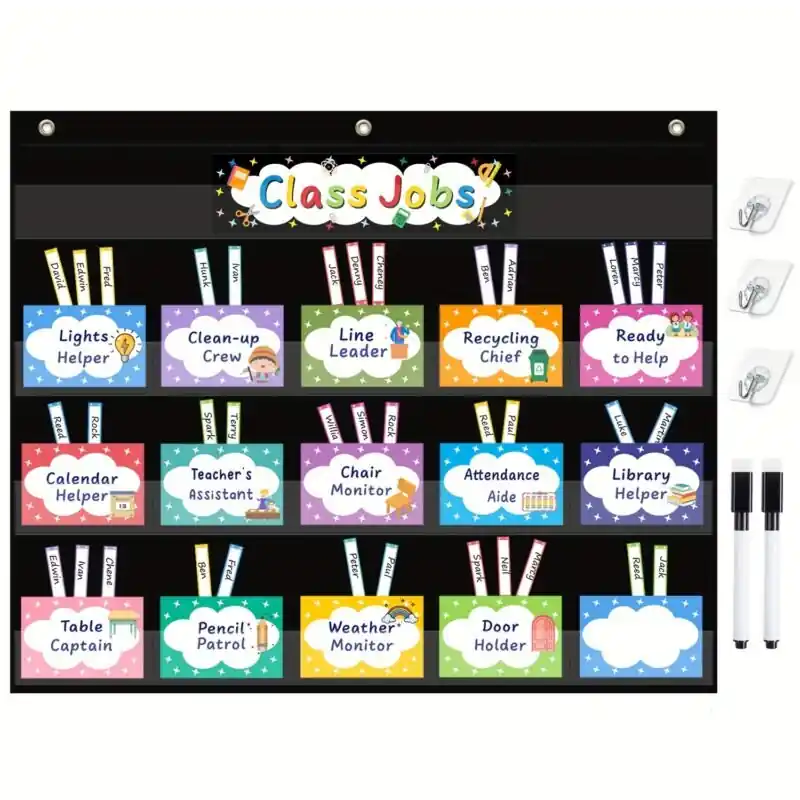 Classroom Jobs Pocket Chart With 70 Cards Hooks Dry Erase Markers