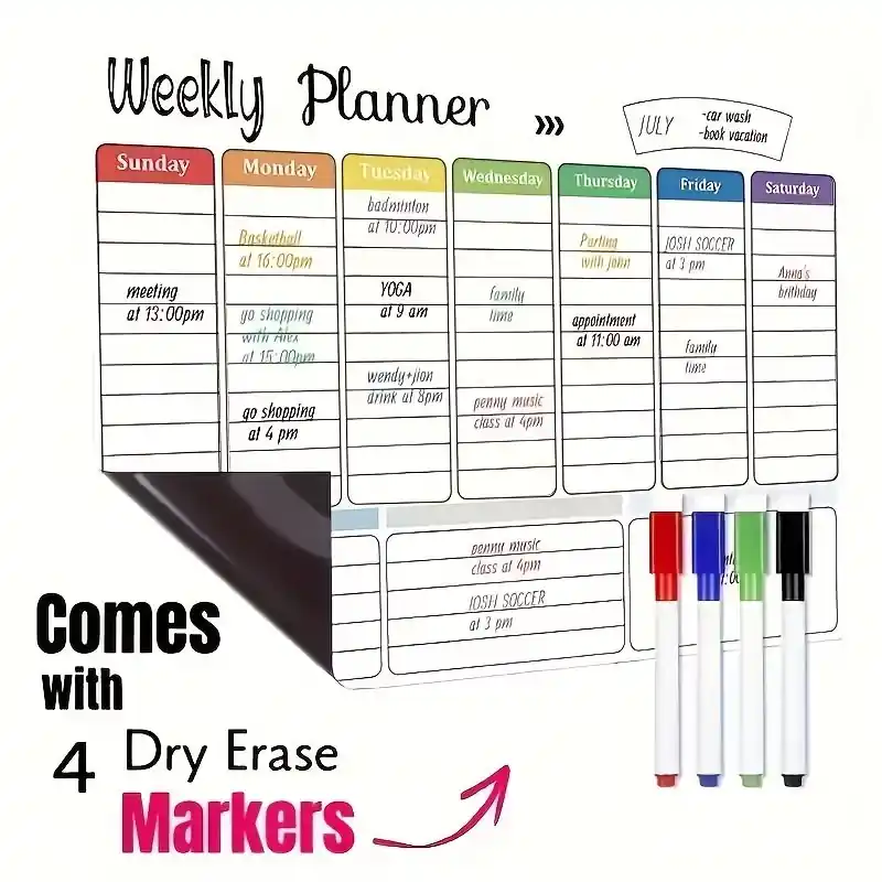 Magnetic Dry Erase Weekly Planner Calendar Stylish Fridge Kitchen Decor
