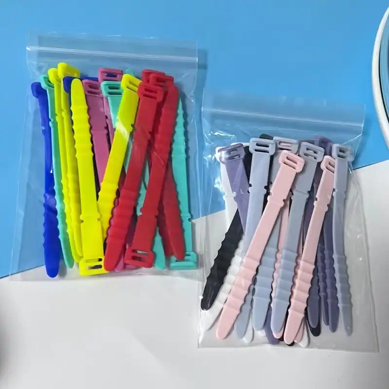 20pcs Durable Silicone Cable Ties Flexible Reusable Colorful Cord Organizers
