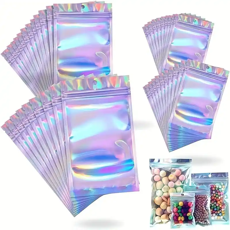 Leakproof Holographic Foil Zip Lock Bags 2050pcs Resealable Storage