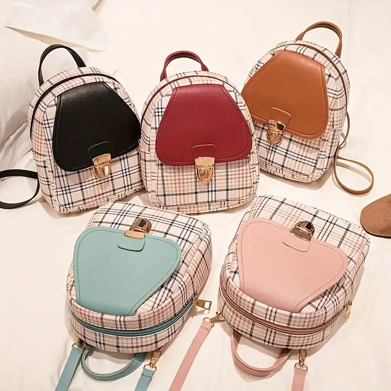 Versatile Plaid Backpack Adjustable Straps Compact Multipurpose Casual Bag