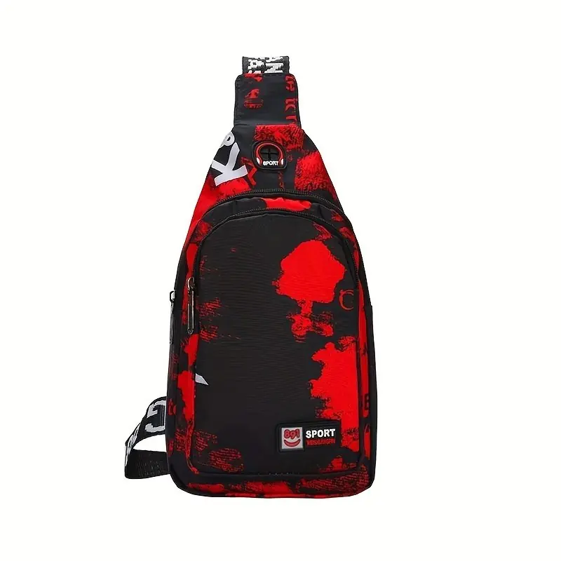 Mens Casual Canvas Crossbody Chest Bag With Headphone Hole Multipocket