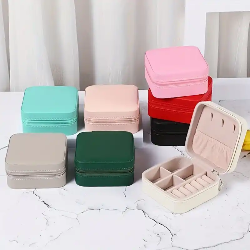 Compact Travel Jewelry Box Portable Zipper Organizer For Earrings Rings