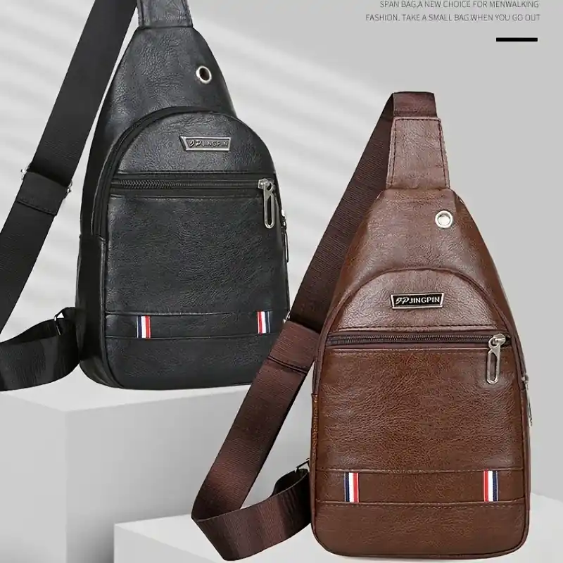 Mens Multifunctional Pu Leather Chest Bag Casual Work Messenger