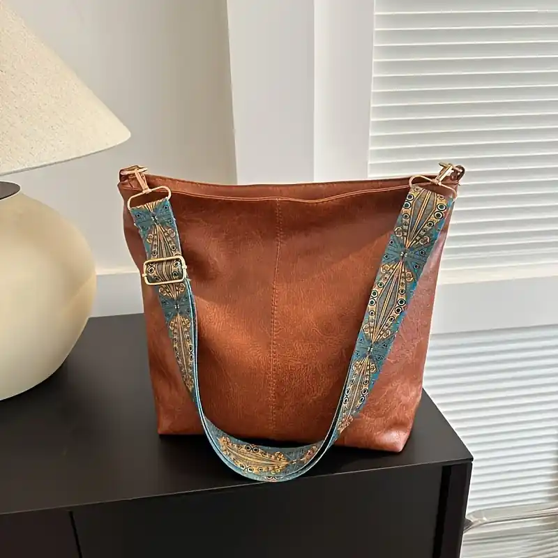 Chic Pu Leather Womens Shoulder Bag With Boho Wide Crossbody Strap