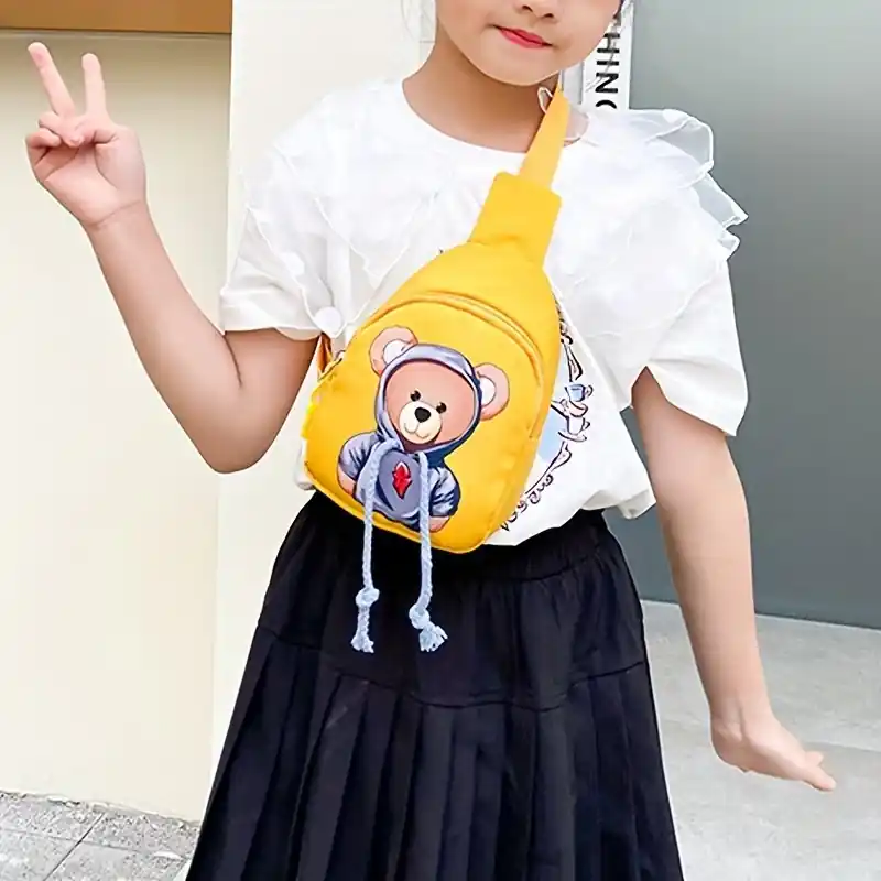 Cute Cartoon Bear Kids Shoulder Chest Bag Lightweight Travel Purse Gift