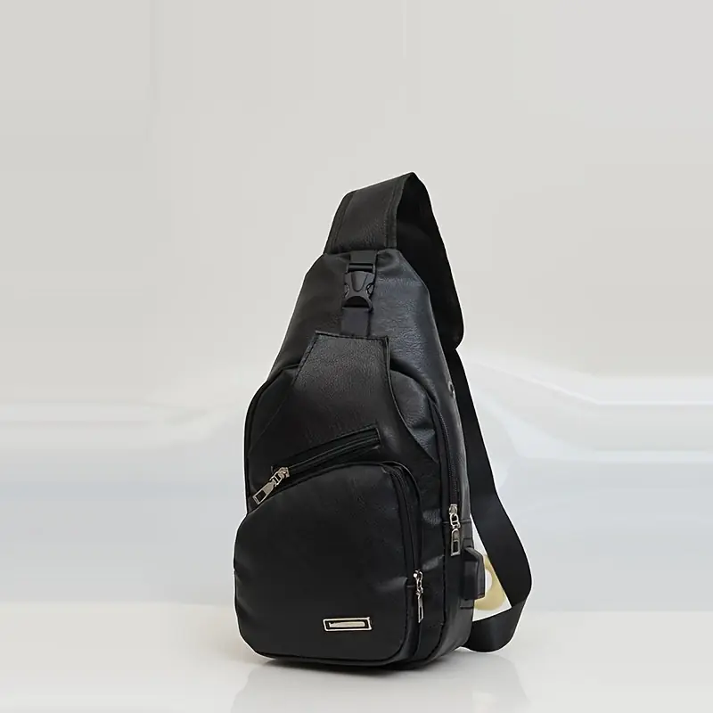 Mens Pu Leather Usb Outdoor Sports Casual Shoulder Messenger Bag