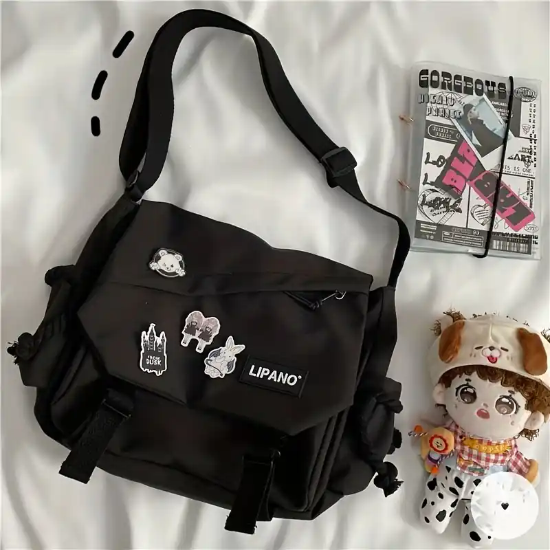 Trendy Nylon Large Capacity Student Crossbody Messenger Bag With Release Buckle