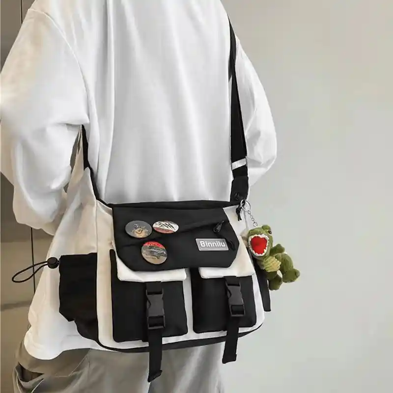 Stylish Nylon Crossbody Bag For Teens Men Women Contrast Color