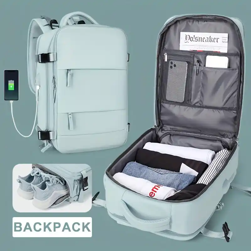 Versatile Travel Backpack Carryon Luggage Shoe Compartment Large Capacity Daypack