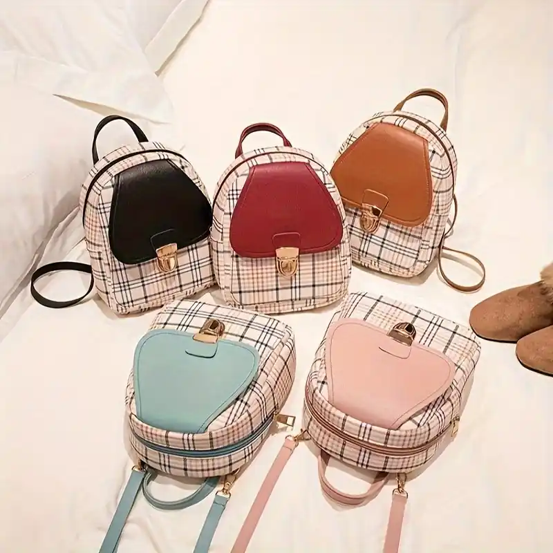 Trendy Womens Plaid Backpack With Adjustable Straps And Multiple Pockets