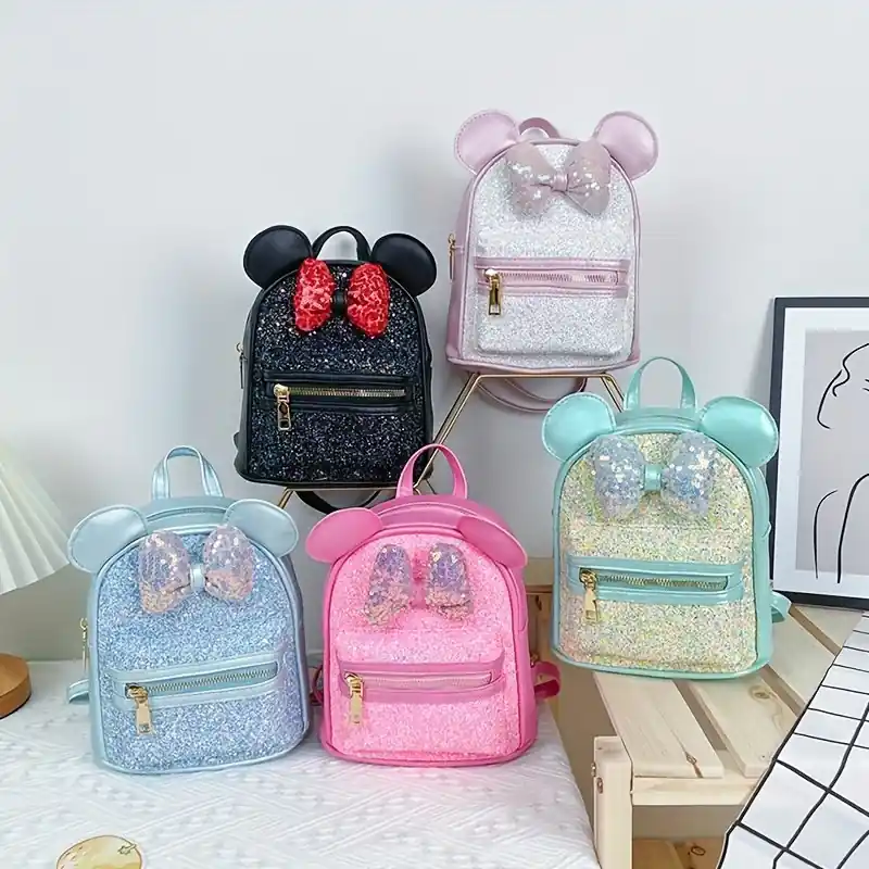 Kids Sparkly Sequin Bow Ears Backpack Trendy Gift Idea