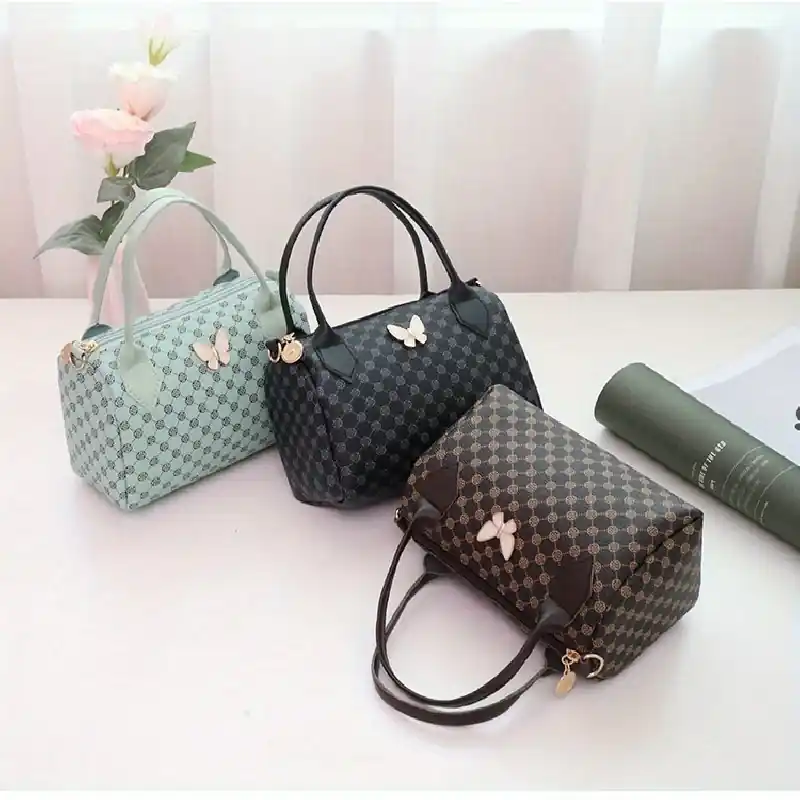 Chic Mini Geometric Print Boston Crossbody Bag Trendy Womens Handbag