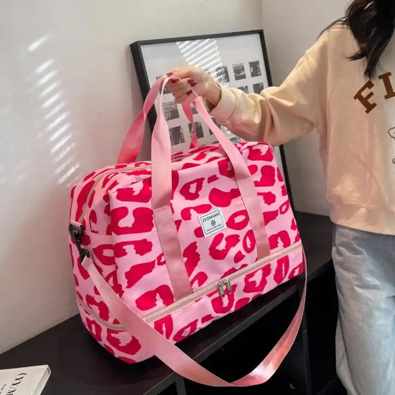 Leopard Print Large Nylon Travel Duffle Bag Lightweight Gym Luggage