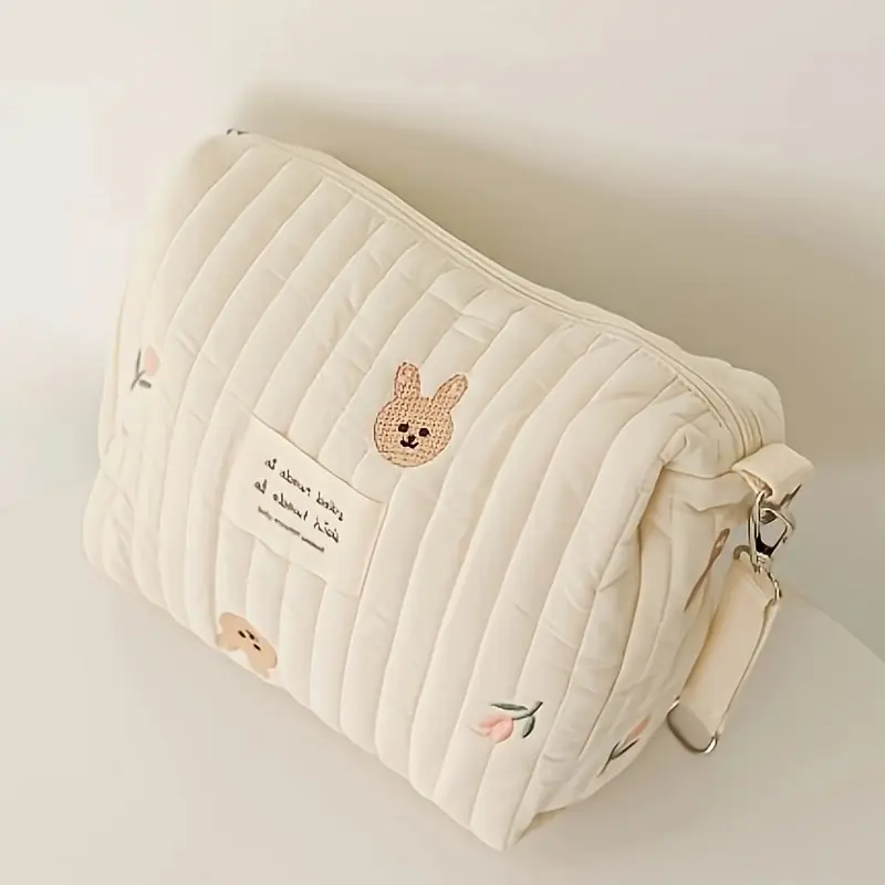 Portable Cotton Diaper Bag With Zipper Embroidery Nappy Caddy Organizer